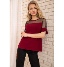 Кофта с короткими рукавами и прозрачной сеткой, цвет Бордовый, 172R011