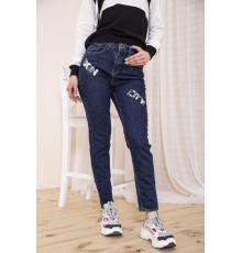 Жіночі прямі джинси, темно-синього кольору з принтом, 164R1024-5