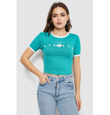 Футболка-топ жіноча з принтом, колір бірюзовий, 244R614
