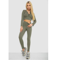 Костюм жіночий в рубчик, колір темно-оливковий, 221R3320