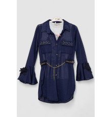 Сукня-сорочка в комплекті з майкою для дівчаток, колір темно-синій, 247R0495 Сукня-сорочка в комплекті з майкою для дівчаток, колір темно-синій, 247R0495