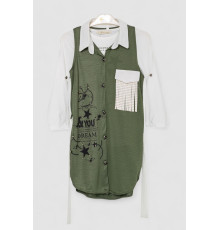 Кардиган в комплекті з лонгслів для дівчаток, колір хакі, 247R0565