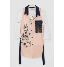 Кардиган в комплекті з лонгслів для дівчаток, колір персиковий, 247R0565