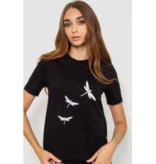 Жіноча футболка з принтом, колір чорний, 241R120