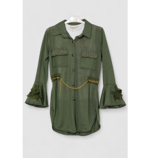 Сукня-сорочка в комплекті з майкою для дівчаток, колір хакі, 247R0495