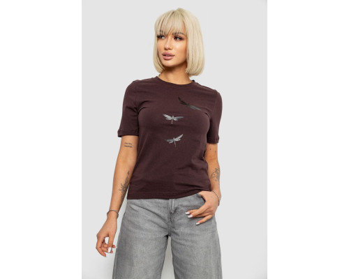 Футболка женская с принтом, цвет шоколадный, 241R120