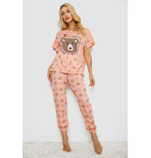 Піжама жіноча з принтом, колір персиковий, 243R15436