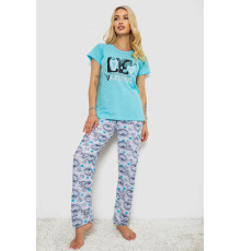 Піжама жіноча з принтом, колір бірюзовий, 243R2499