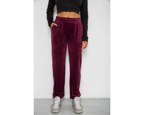 Спортивні штани велюрові жіночі на флісі, колір бордовий, 238R58647-3