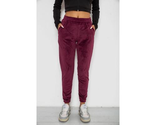 Спортивні штани велюрові жіночі на флісі, колір бордовий, 238R58648