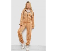 Спортивный костюм женский велюровый, цвет темно-бежевый, 238R107