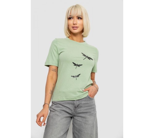 Жіноча футболка з принтом, колір оливковий, 241R120