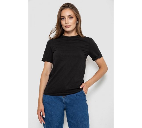 Футболка жіноча однотонна, колір чорний, 238R111-1