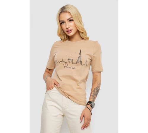 Футболка жіноча з принтом, колір бежевий, 241R132