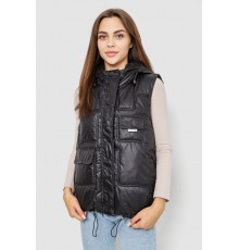 Жилет жіночий однотонний з капюшоном, колір чорний, 244R810