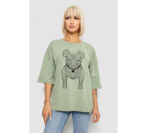 Футболка женская с принтом, цвет светло-оливковый, 244R3008