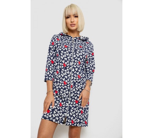 Халат жіночий на блискавці з принтом, колір синьо-білий, 257R1026