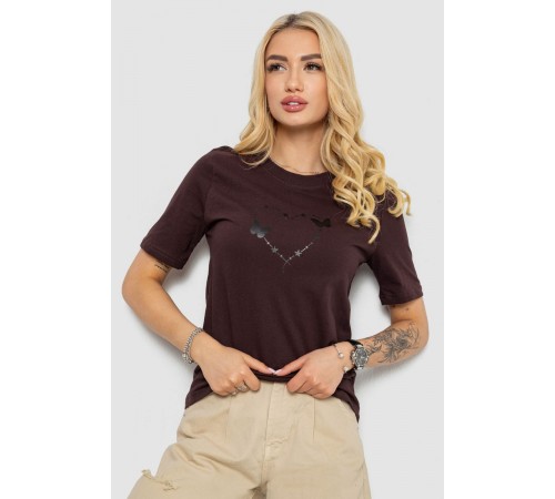 Футболка жіноча з принтом, колір шоколадний, 241R125