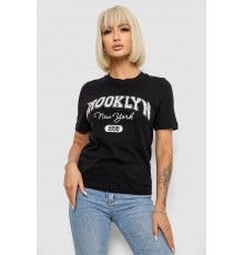 Жіноча футболка з принтом, колір чорний, 241R137