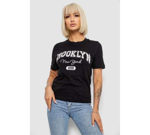 Жіноча футболка з принтом, колір чорний, 241R137