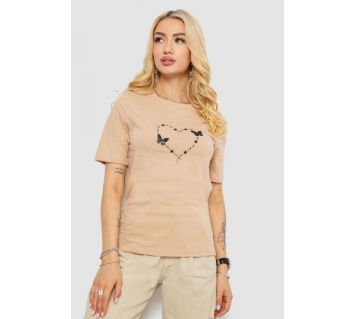 Футболка жіноча з принтом, колір бежевий, 241R125