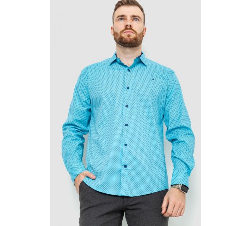 Рубашка мужская классическая с принтом, цвет бирюзово-синий, 214R7400