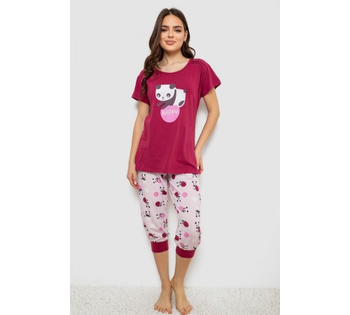 Жіноча піжама з принтом, колір бордовий, 243R1602-016