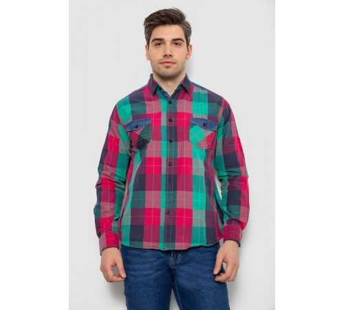 Рубашка мужская в клеточку, цвет малиновый, 214R0743