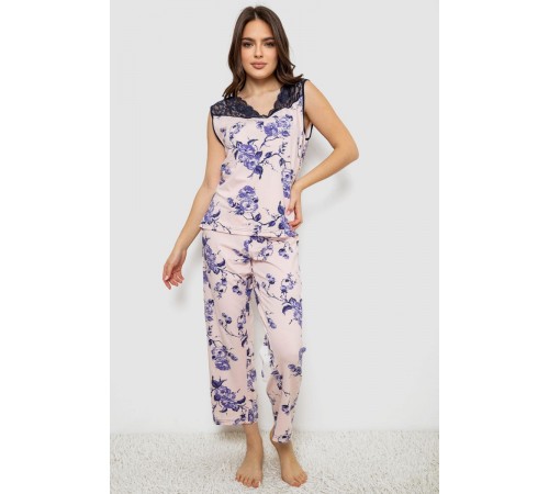 Піжама жіноча з принтом, колір персиковий, 243R1600-018