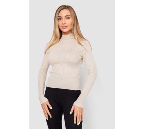 Водолазка жіноча в рубчик, колір світло-бежевий, 214R91306