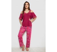 Піжама жіноча з принтом, колір бордовий, 243R1600-015