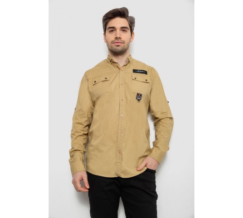 Рубашка мужская однотонная с принтом, цвет бежевый, 186R01
