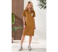 Сукня-поло однотонна з принтом, колір коричневий, 257R49