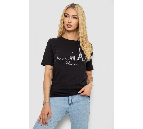 Футболка жіноча з принтом, колір чорний, 241R132