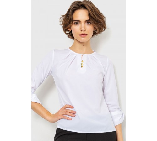 Блуза однотонна, колір білий, 230R1122-3