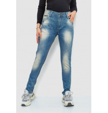 Джинсы женские с потертостями, цвет синий, 244RS05