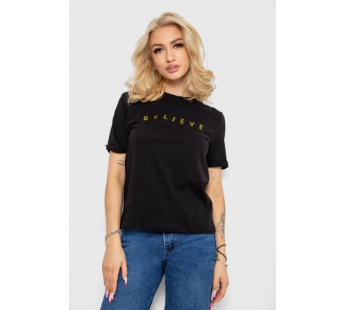 Футболка жіноча з принтом, колір чорно-золотистий, 238R57376