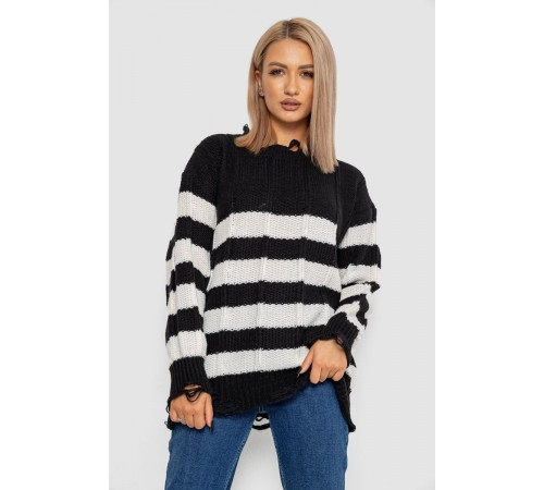 Светр жіночий в смужку, колір чорно-білий, 244RA111