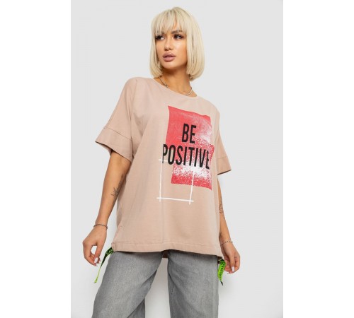 Футболка жіноча з принтом, колір бежевий, 244R4011