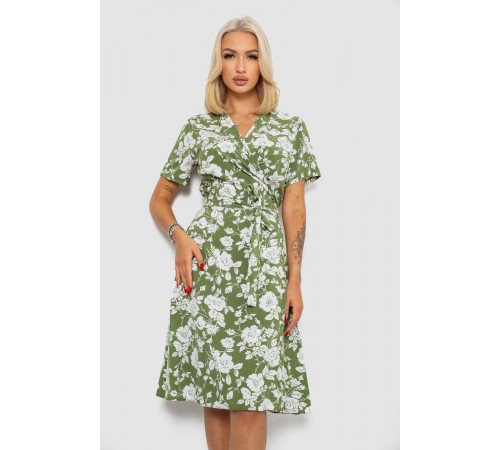 Сукня софт на запах із принтом, колір оливковий, 230R0107
