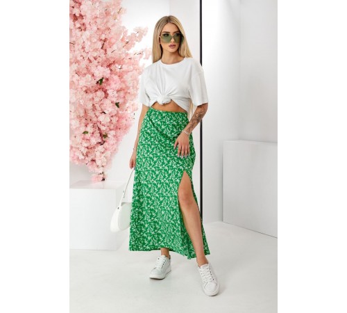 Спідниця софт із квітковим принтом, колір зелений, 257R11