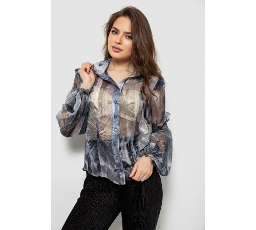 Блуза женская с принтом шифоновая, цвет серый, 230R1503