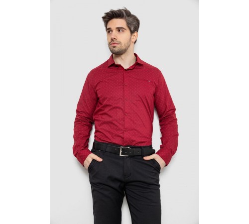 Рубашка мужская однотонная с принтом, цвет бордовый, 186R2008