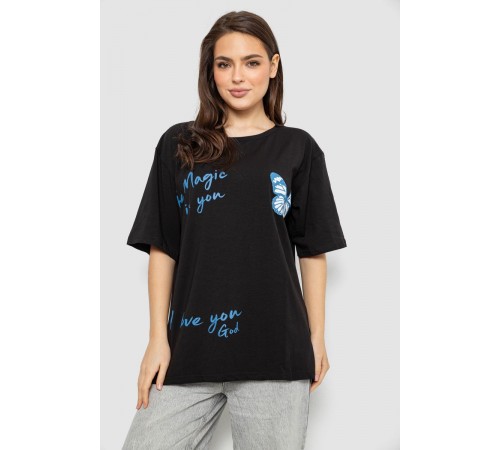 Футболка жіноча з принтом, колір чорний, 244R3006