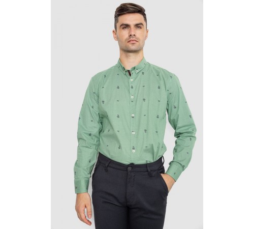Рубашка мужская котоновая повседневная, цвет зеленый, 247R414