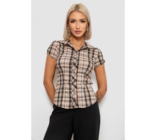 Сорочка жіноча в клітку повсякденна, колір бежево-чорний, 230R062