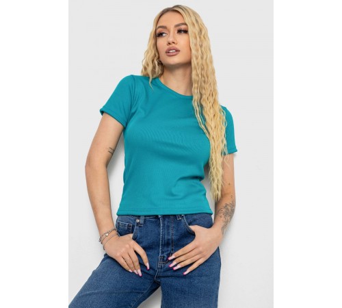 Футболка жіноча в рубчик, колір смарагдовий, 238R123-2