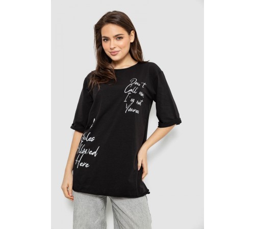 Футболка жіноча з принтом 0, колір чорний, 244R1024-1