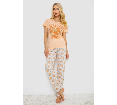 Піжама жіноча з принтом, колір персиковий, 243R2526
