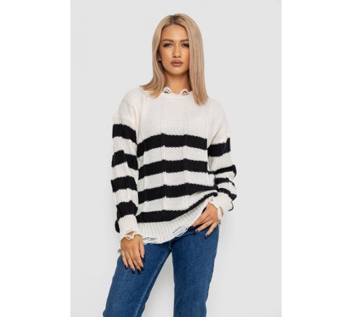 Светр жіночий в смужку, колір біло-чорний, 244RA111